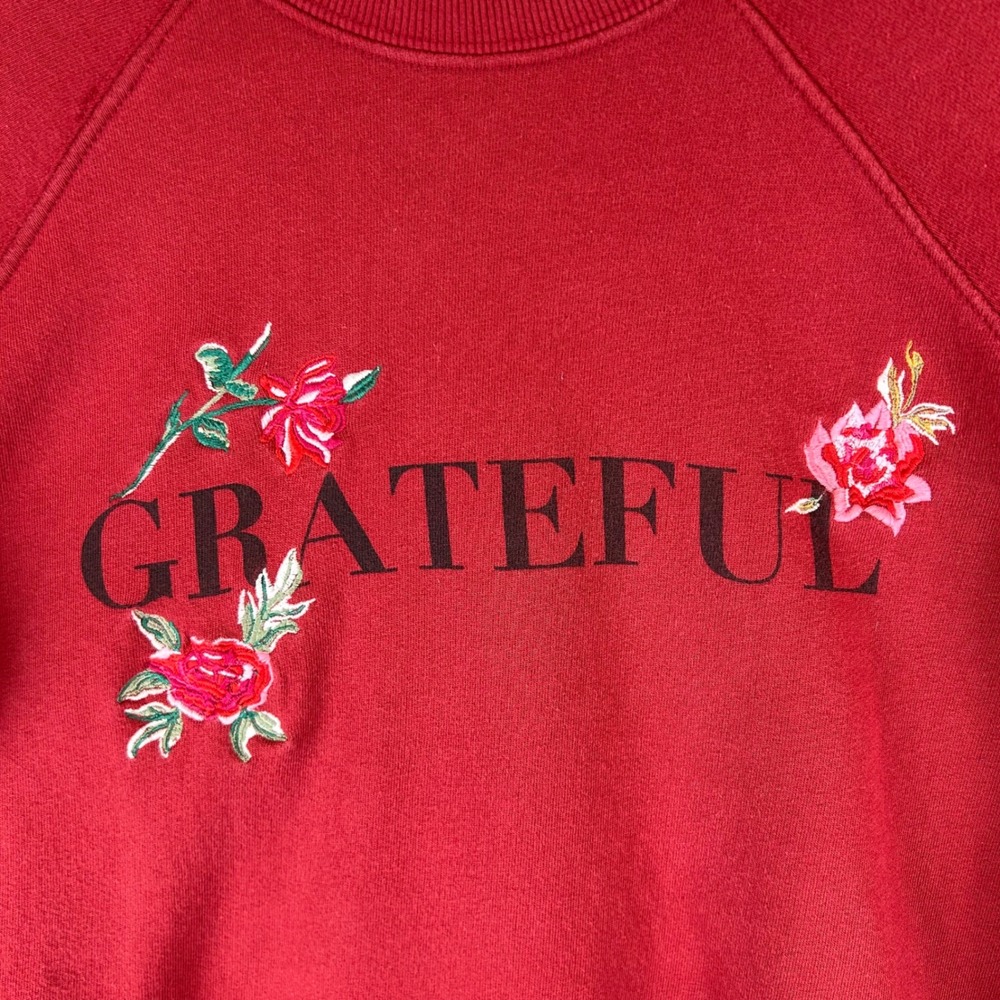 Spiritual Gangster Grateful Floral Embroidered Sweatshirt Red Raglan Small - Picture 9 of 9